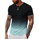 Mens Graphic T-Shirts Gradient Short Sleeve Round Neck Tee Summer Tops