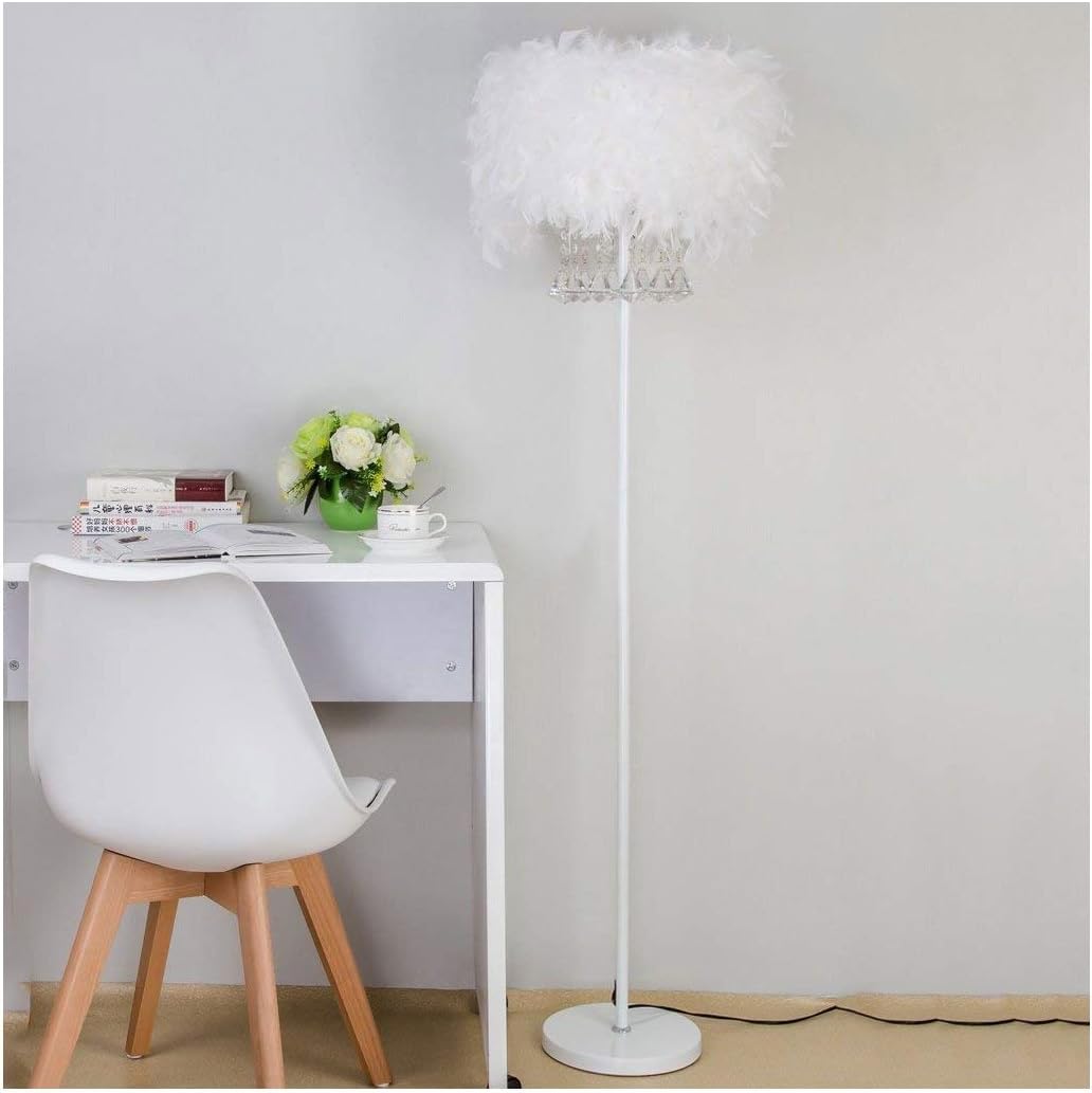 Crystal Feather Floor Lamp Simple Modern Living Room Bedroom Vertical Wedding Desk Light