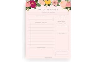 Bliss Collections Daily Planning Pad, To Do List Notebook - Pink Floral - Undated Tear-Off Sheets Notepad - Day or Work Calendar, Organizer, Scheduler for Goals, Tasks, Ideas - 8.5" x 11", 50 Sheets
