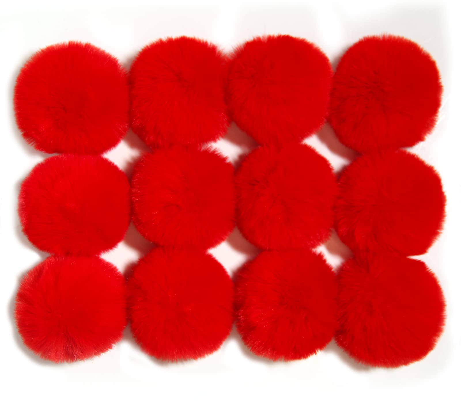 Furling Pompoms DIY Pack of 12 Faux Fur Pom Poms for Hats Soft Knitting Accessories (Red, 8cm)