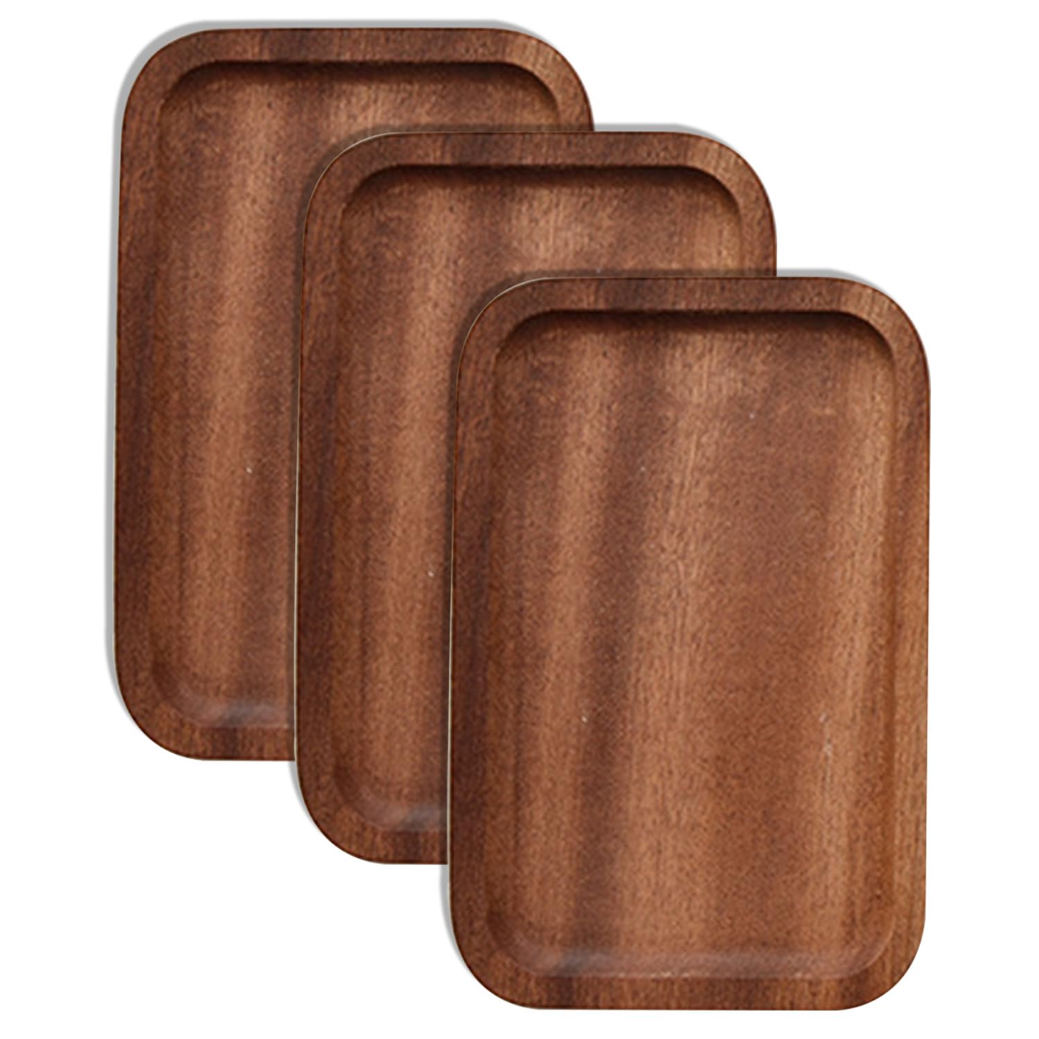 Photo 1 of 3 Pack 8 x 5 Inches Serving Platter Tray, Tray Cheese Plate Rectangular Platter for Fruit, Appetizer, Bread,Rectangular Avoid Sliding and Spilling Food (Wood Trays x 3Pack) (Brown)