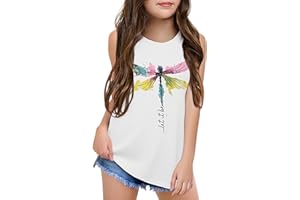 Qbily Tank Tops for Girls Kids Summer Casual Cute Sleeveless Crewneck Graphic T Shirt 5-14 Years
