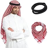 PENINSULA LOVE Men Arab Shemagh keffiyeh Scarf Muslim Turban Middle East Desert Hijab Head Wrap Shemagh with Aqel Rope 54x54