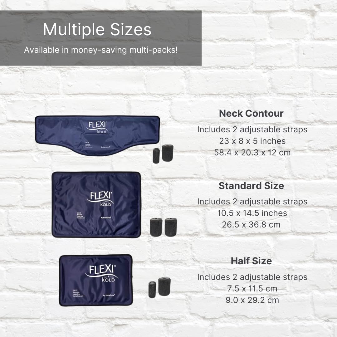 FlexiKold Reusable Gel Ice Pack with Straps – Cold Compress Pack for Injuries – Flexible Medical Ice Wrap for Back, Shoulders, Legs, Knees, Sciatica, Muscle Pain – Half Size