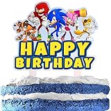Cartoon Cake Topper Happy Birthday Blue Video Game Theme Decor Picks for Baby Shower Birthday Acrylic Party Decorations Supplies