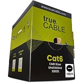trueCABLE Cat6 Riser (CMR), 1000ft, Black, 23AWG 4 Pair Solid Bare Copper, 550MHz, PoE++ (4PPoE), ETL Listed, Unshielded Twisted Pair (UTP), Bulk Ethernet Cable