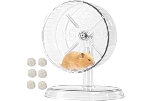 Acsist Silent Hamster Exercise Wheel,8.3 Inch Quiet Spinner Hamster Running Wheel,Silent Wheels with Anti-Skid & Adjustable Stand for Gerbils, Mice, or Other Small Pets,Transparent