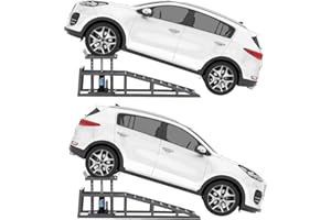 EXPLOREHORIZON 2PCS Hydraulic Car and Truck Service Ramps, 11000 Lbs (5 Tons) Low Profile Car Lift Service Ramps, Adjustable Lift Height 9.8" to 16.21" Height for Oil Changes, Auto Repair, Vehicle Maintenance - Gray