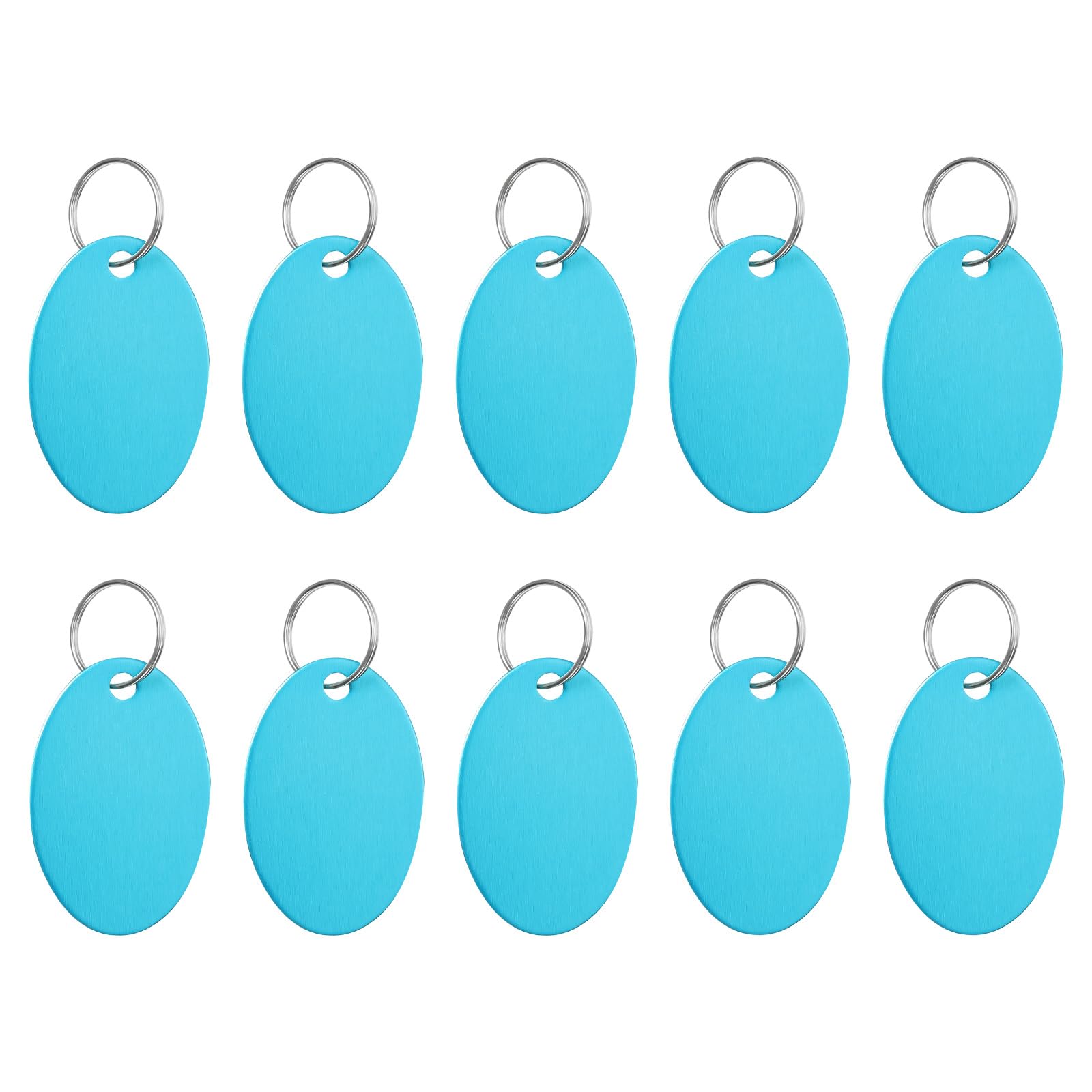 PATIKIL Aluminum Blank Tags 1.5 x 1 Inch, 10Pcs Oval Metal Stamping Blanks Pet ID Label with Key Rings for DIY Craft Engraving Laser, Light Blue
