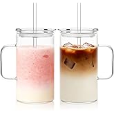 SoulTimes 26oz Large Clear Glass Tumbler with Handle and Lid - Set of 2, Glass Cups with Glass Straws, Sleek and Clear Look - Perfect for Iced Coffee, Tea, Smoothies, and Cocktails