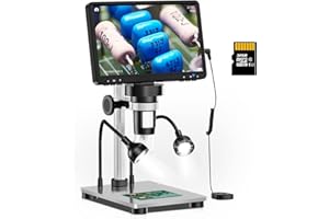 Elikliv LCD Digital Microscope 1200X, 7" 1080P Coin Microscope with 12MP Ultra-Precise Focusing, 10 LED Fill Lights, Wired Remote, PC View, Metal Stand, Windows/Mac Compatible, 32GB