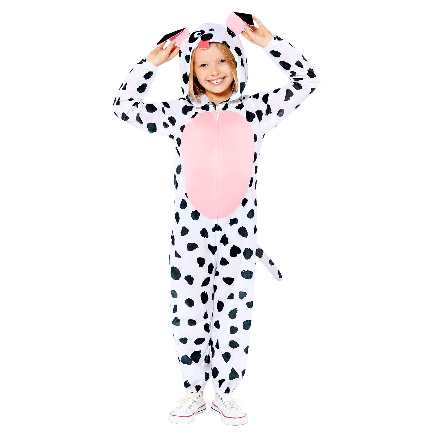 amscan 9908788 Dog Print Onesie Costume Standard Size Baby, White,Black