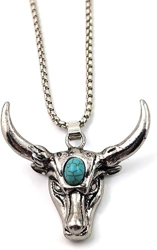 Amazon Rockyuネックレス ターコイズ メンズ シルバー チタン 牛の頭モチーフペンダントネックレス 細かい 仕上げ 動物ネックレス カッコいい 男性アクセサリー ハンドメイド パンク風 ネックレス 通販