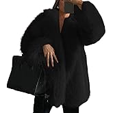 NATRUNSOO Womens Faux Fur Coat Long Sleeve Lapel Open Front Oversized Winter Fall Fashion Shaggy Warm Jacket