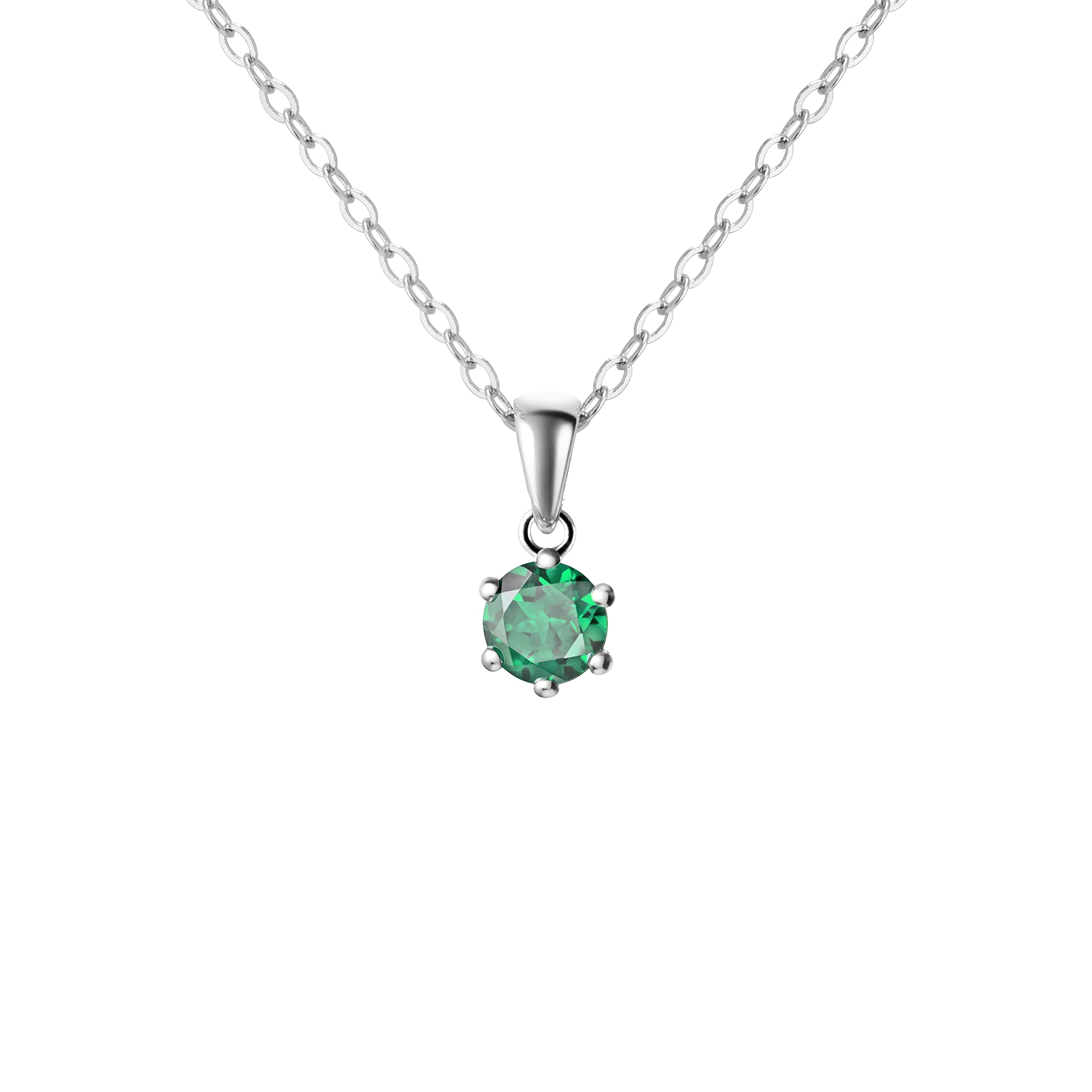 Franki Baker Sterling Silver Small & Dainty Round Genuine Emerald Gemstone Pendant Necklace. Length: 50cm. Pendant Length with bale :10mm