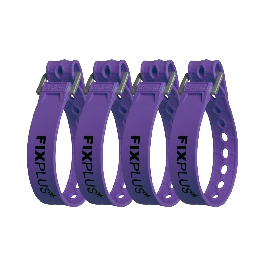 Fixplus Strap Pack of 4 – Tie-down strap for securing, attaching, bundling and lashing made of special plastic with aluminum buckle 35 cm x 2.4 cm (purple)