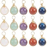 BEAMARKER 20Pcs 5 Styles Natural Stone Pendants Gold Plated Copper Wire Wrapped Round Dangle Charm Natural Stone Gemstone Charm for Jewelry Making Necklace Earring Bracelet