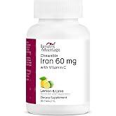 Bariatric Advantage Chewable Iron 60 mg, Lemon Lime, 90 Count | 60 mg Iron with Vitamin C for Increased Absorption*, Easily Digestible for Gastric Bypass and Sleeve Gastrectomy Patients