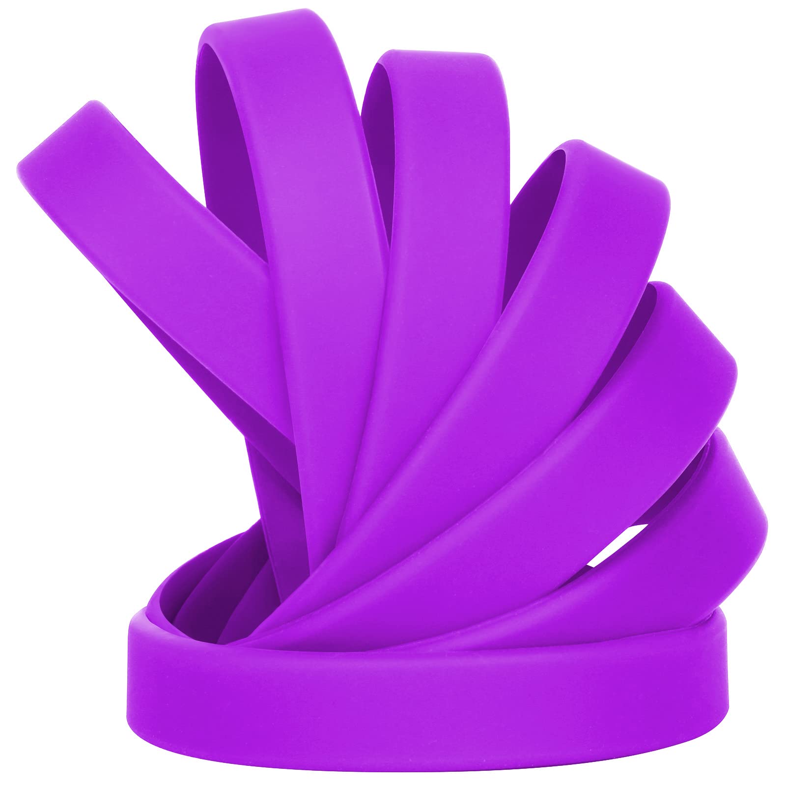 LVNRIDS 50 pcs Silicone Wristbands 7 inch Rubber Bracelets Purple for Kids Teens, Sports Rubber Elastic Wristband Bracelet Bulk Gifts for Teacher Supplies Graduation Party Favors