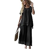Women's 2 Piece Outfits Flowy Ruffle Tops Palazzo Pants Suits Elegant Casual Dressy Two Piece Linen Sets