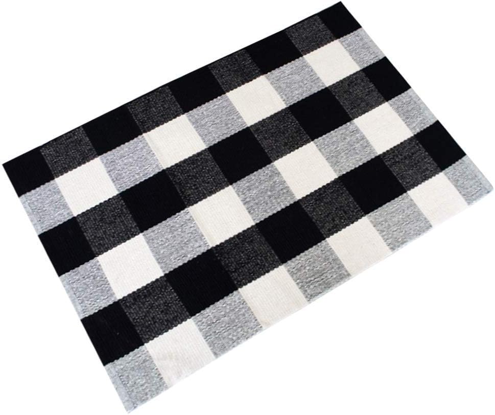 Black and White Plaid Rugs Washable Handmade Rug for