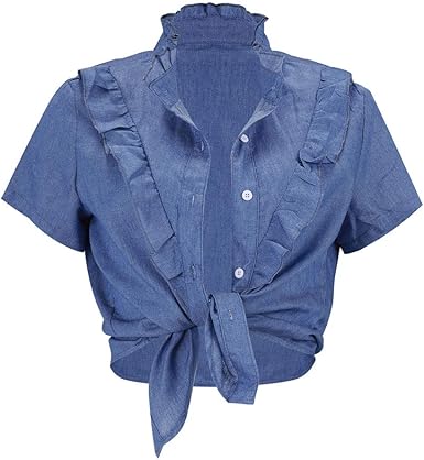 denim shirt with ruffle sleeves