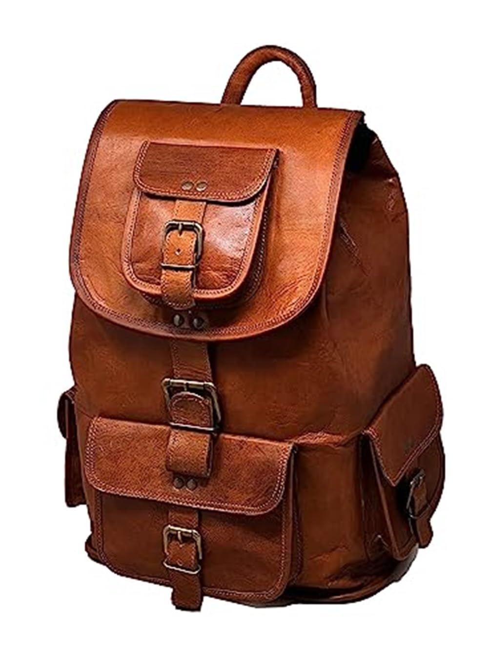 18" Brown Leather Backpack Vintage Rucksack Laptop Bag Water Resistant Casual Daypack College Bookbag Comfortable Lightweight Travel Hiking/Picnic for Men