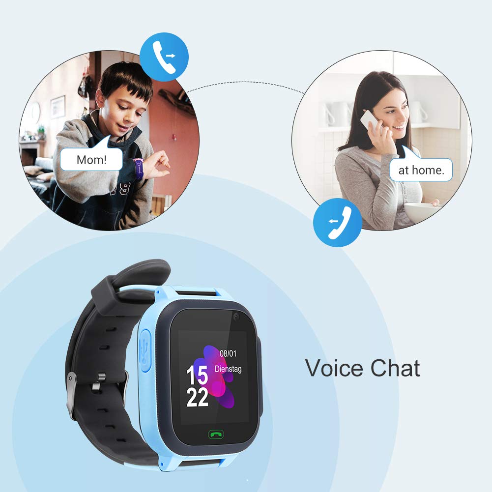 Openuye Kinder Smartwatch, Smartphone mit LBS-Standort, SOS, 1,44-Zoll-LED-Touchscreen-Uhr mit Digitalkamera, SIM-Anrufe, Wecker für Jungen und Mädchen, kompatibel mit iOS und Android(Blau)