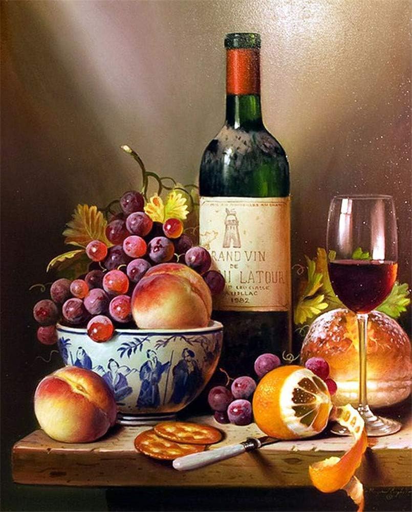 Paintings - XDXART DIY Oil Painting Paint by Number Kit for Kids Adults Beginner 16x20 inch - Wine and Fruit, Drawing with Brushes Christmas Decor Decorations Gifts (Without Frame)