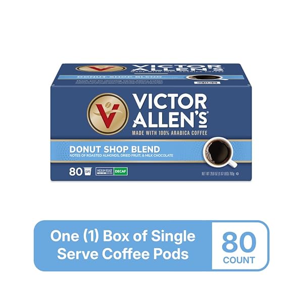 VICTOR ALLEN’S COFFEE DECAF DONUT SHOP BLEND, MEDIUM ROAST, 80 COUNT, SINGLE SERVE COFFEE PODS FOR KEURIG K-CUP BREWERS
