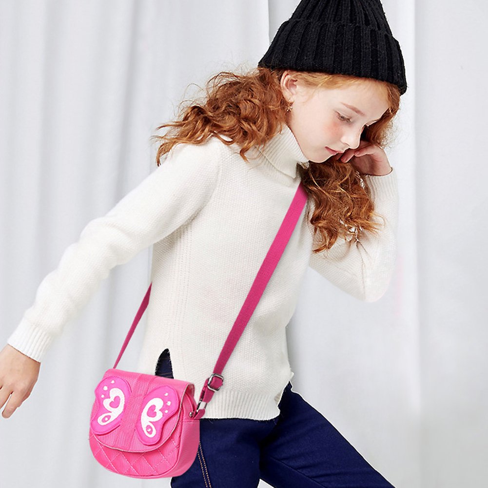 Kids shoulder Bag Crossbody Purse Butterfly Mini Cartoon Animal Preschool Messenger Handbag for Children Toddler baby Girls (Butterfly Pink)