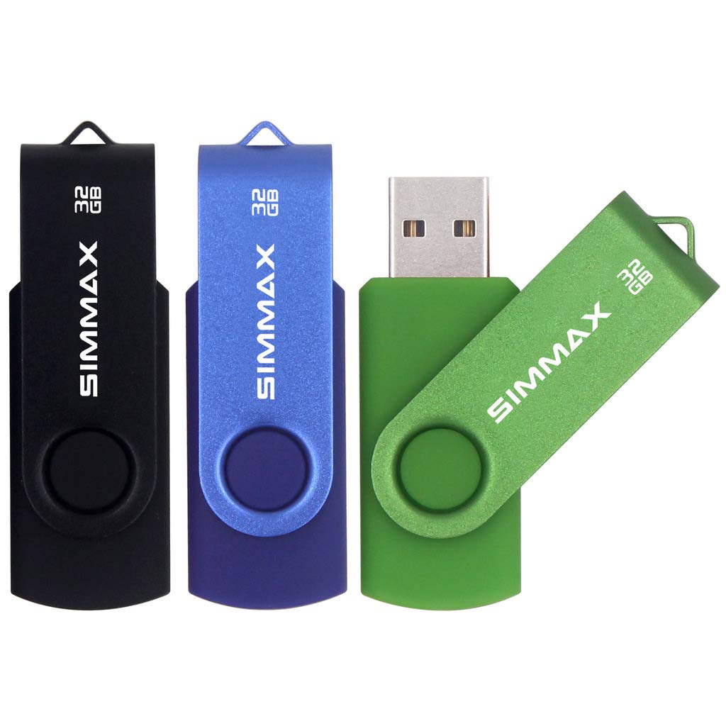 SIMMAX USB Flash Drives 3 Pack 32GB Memory Stick Swivel Design Thumb Drive USB Stick (32GB Black Blue Green)