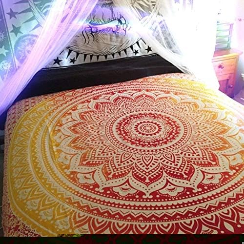 Madhu International Ombre Mandala Tapestry Hippie Cotton Psychedelic Tapestries Boho King Size Tapestries Wall Hanging Indian Traditional Design For Living Room Dorm 90x108 Inches, Orange