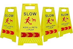 SOLARMINGLE 4 Pack Slow Down Kids at Play Sign,Children at Play Safety Signs for Street,Kids Playing Sign for Street,Double-Sided Text and Graphics with Reflective Tape