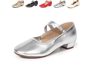 Women’s Latin Ballroom Dance Shoes Ballet Heels, Mary Jane Pumps with Ankle Strap - Chunky Low Heel Closed Toe for Women Wedd