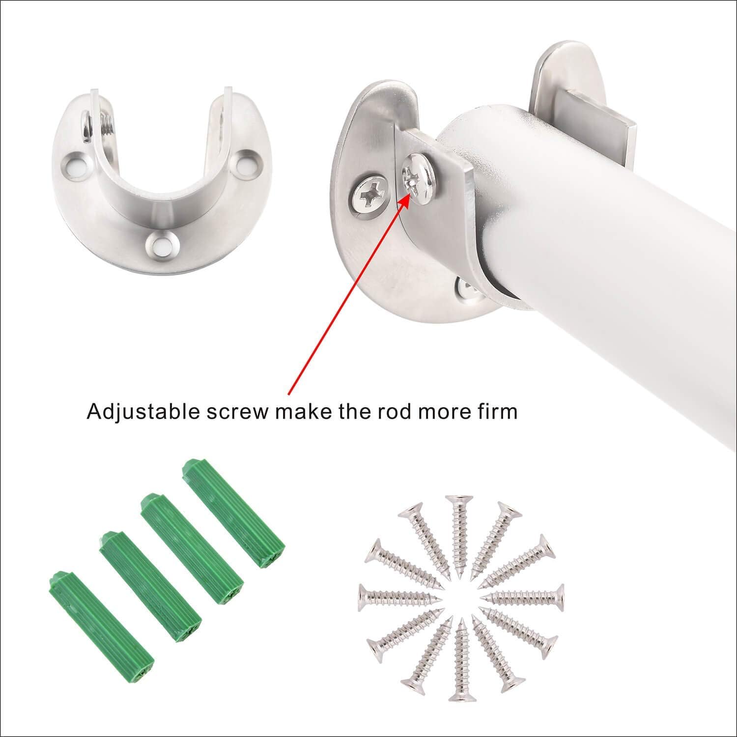 Set di 2 supporti per asta dell'armadio, per armadietti, con flange per asta e asta
