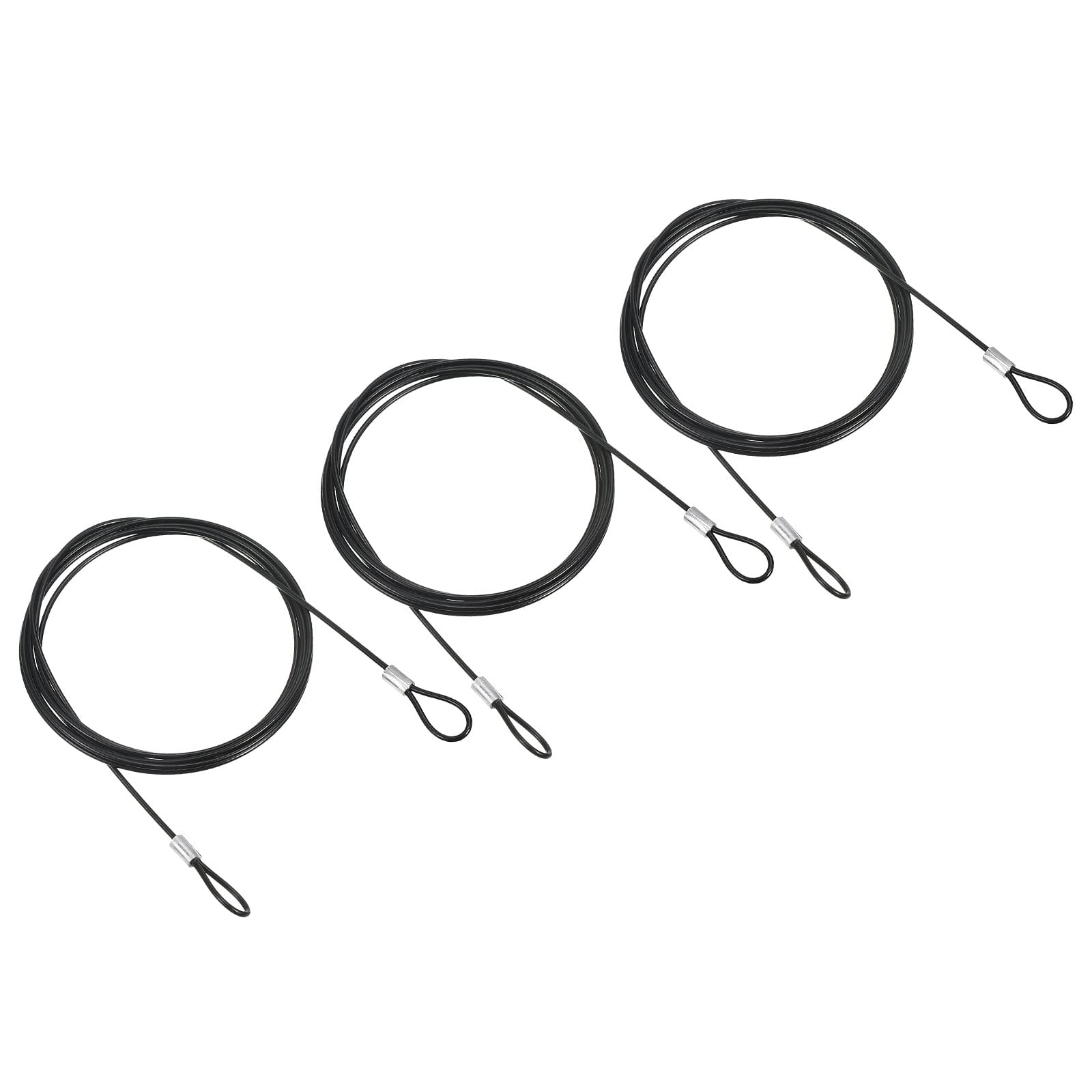 PATIKIL 6.5Ft Safety Cable Lock, 3 Pack Stainless Steel 2mm Dia Security Wire Rope with Double Loop for Stage Lighting Luggage Lock Black
