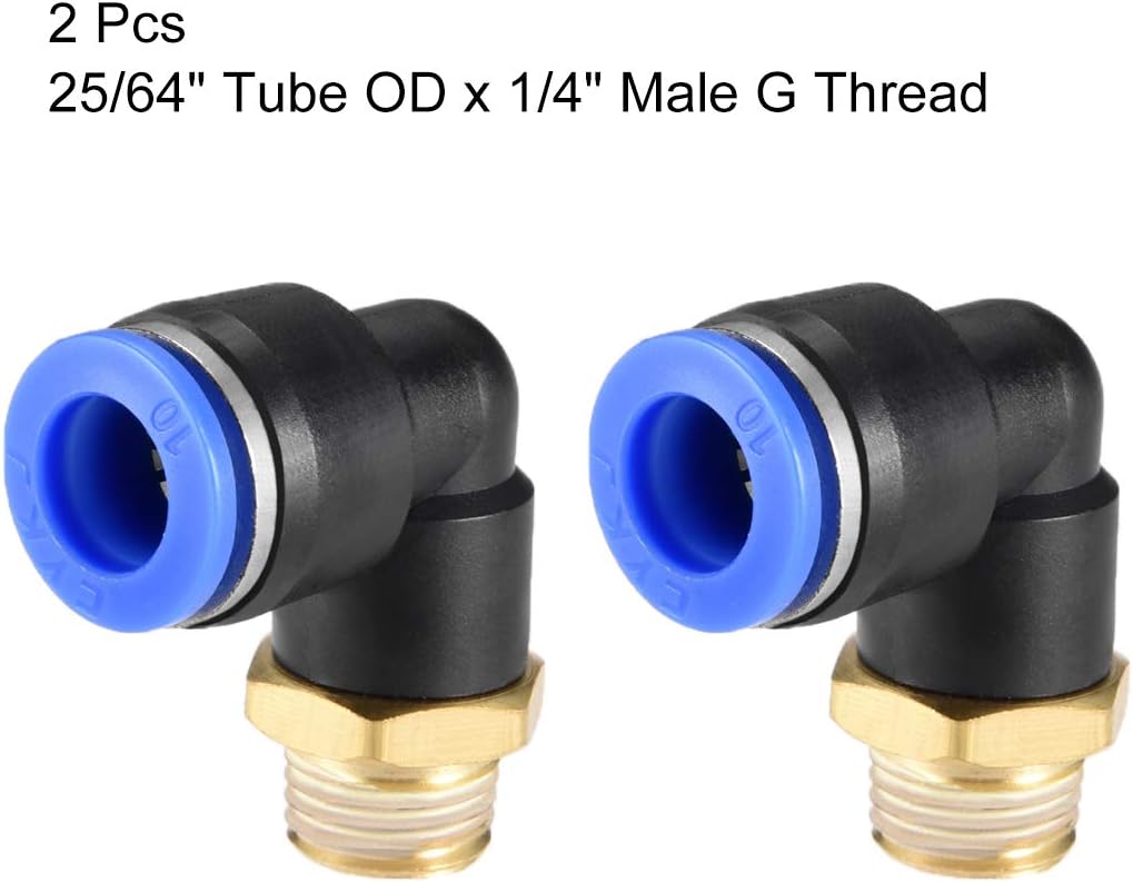 sourcing map Push to Connect Tube Fitting Male Elbow 10mm Tube OD x G1/8" Thread Pneumatic Air Push Fit Lock Fitting Blue 2pcs - Image 4