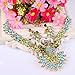 EVER FAITH Women's Austrian Crystal Peacock Feather Animal Necklace Earrings Set Green w/Blue Gold-Tone