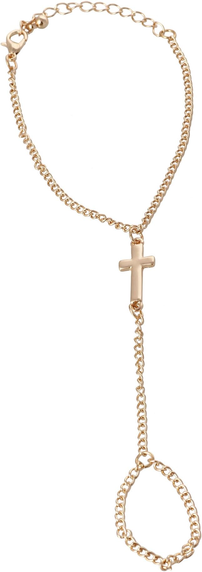 Aaishwarya Delicate Cross Ring Hand Harness Ring Bracelet for Women/Girls