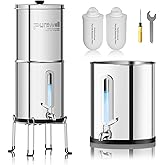 Purewell Upgraded 9-Stage Gravity Water Filter System with Water Level Window, 0.01μm Ultra-Filtration Countertop System with 2 Filters and Stand, Reduce Fluoride & Chlorine, 2.25G, PW-FH-CF