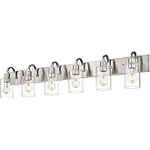 Emliviar Large Bathroom Wall Light, 6-Light Industrial Bathroom Lighting Fixtures Over Mirror, Brushed Nickel Finish with Cle