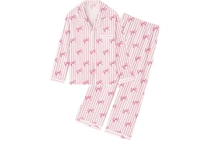 QZH.DUAO Girl & Women's 100% Cotton Pajamas Set Long Sleeve Button Down Sleepwear Nightwear Soft Pjs Sets, 5 Years - L
