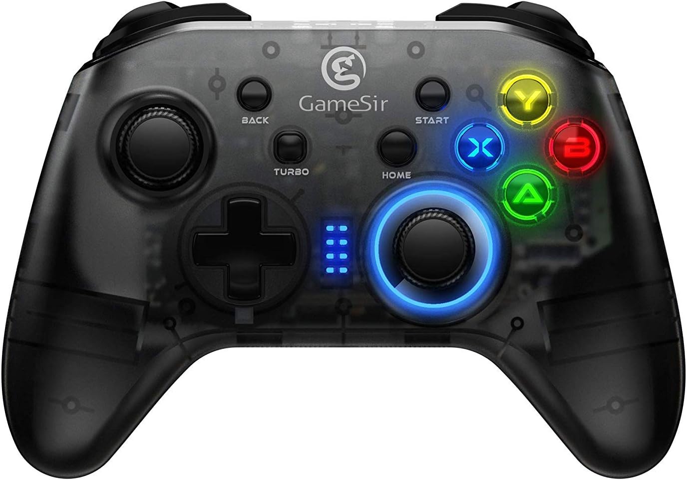 ANKIKI Wired Gaming Controller Semi-Transparent Gamepad Turbo 5-Speed Silicone Non-Slip 3D LED Backlight Joystick Portable Joypad,T4