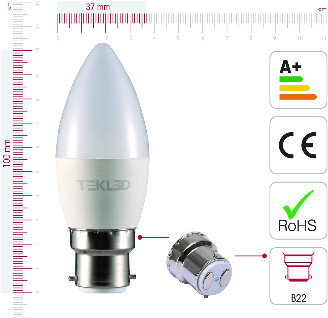 TEKLED® C37 LED Candle Bulbs, 6000k Daylight, 6 Count (Pack of 1) - Image 3