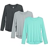 icyzone Long Sleeve Workout Shirts for Women - 3 Pack Athletic T Shirt, Running Exercise Yoga Tops