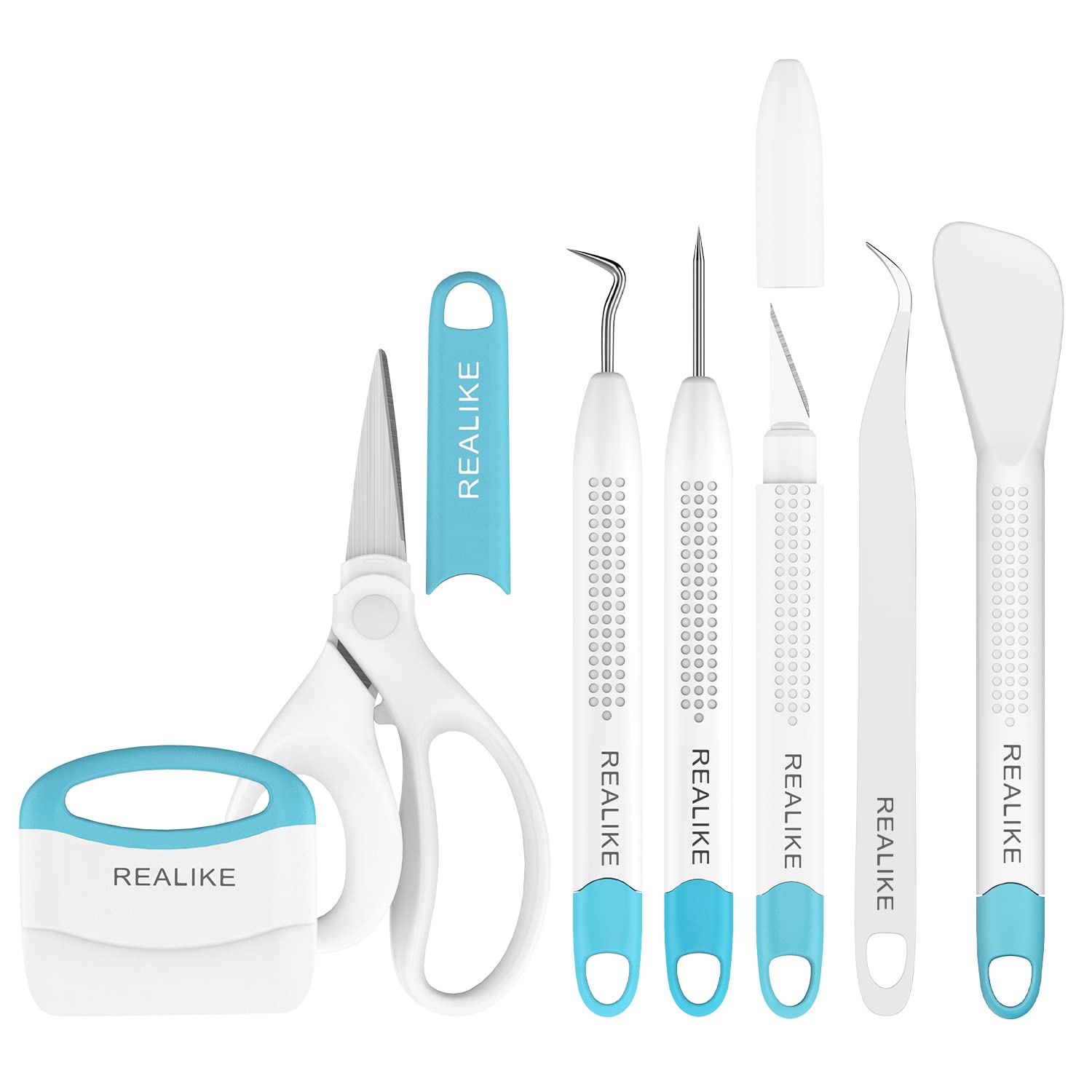 REALIKE Weeding Tools for Vinyl Crafting Basic Accessories Set Kit Compatible with Cricut Silhouette Weeding Scraper Spatula Tweezers Scissors Modeling Tools