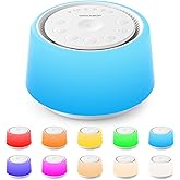 SMILEBOP White Noise Machine with Night Light, 30 Soothing Sounds Portable Sound Machine for Baby and Adults, 10 Color Night Light, 5 Timer Options, Memory Function,Compact for Travel (White)