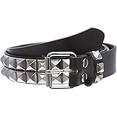 beltiscool 1 1/2" Snap On Two Row Punk Rock Star Silver Studded Solid Leather Belt