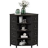 LUMTOK 8 Drawers Corner Dresser with Storage Fabric Drawers and Open Shelves for Small Space，Bedroom，Entryway，Living Room (Bl